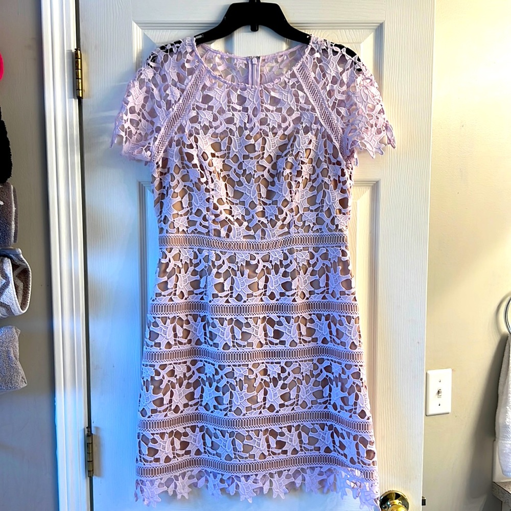 Eliza J Lavender Lace Overlay Sheath